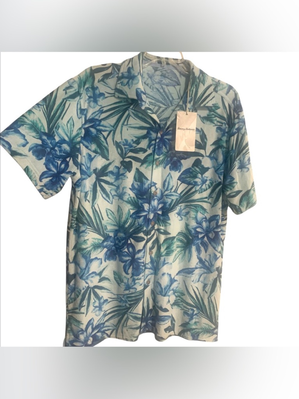 Tommy Bahama Terry Cloth Button Up Lt Horizon Grotto Hawaiian Camp Shirt Men’s M